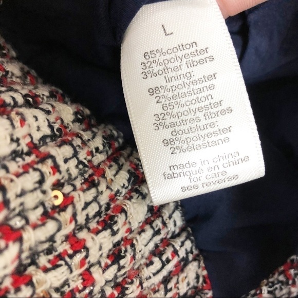 Ronny Kobo Alba Tweed Bomber Sequin Casual Jacket White Red Button Cotton - Picture 8 of 8